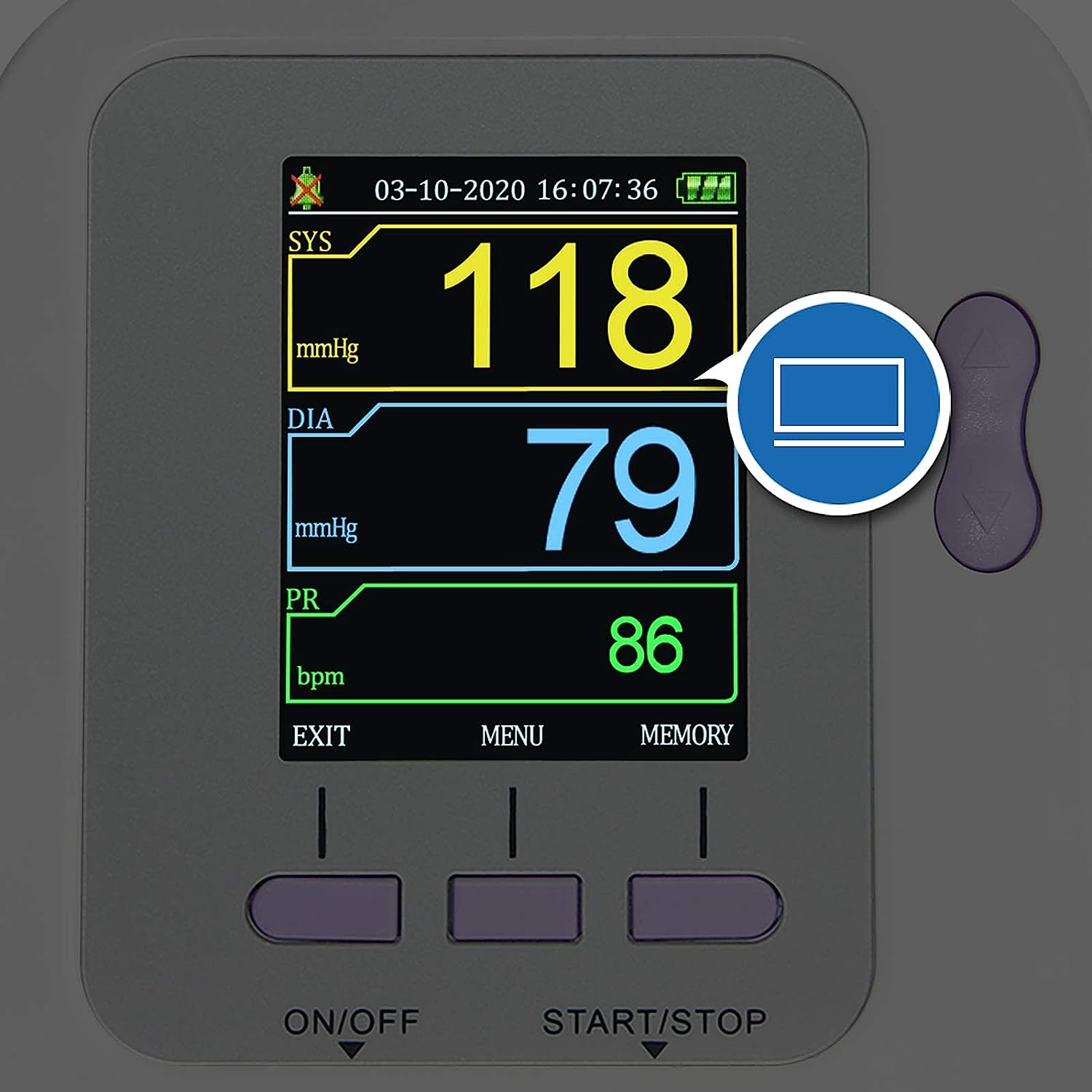Monitor de la presión arterial del brazo de análisis de software