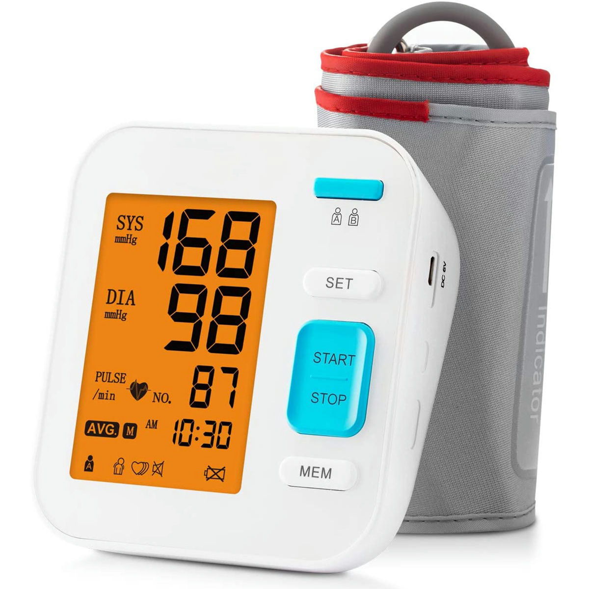 Monitor de presión arterial del brazo con retroiluminación de tres colores