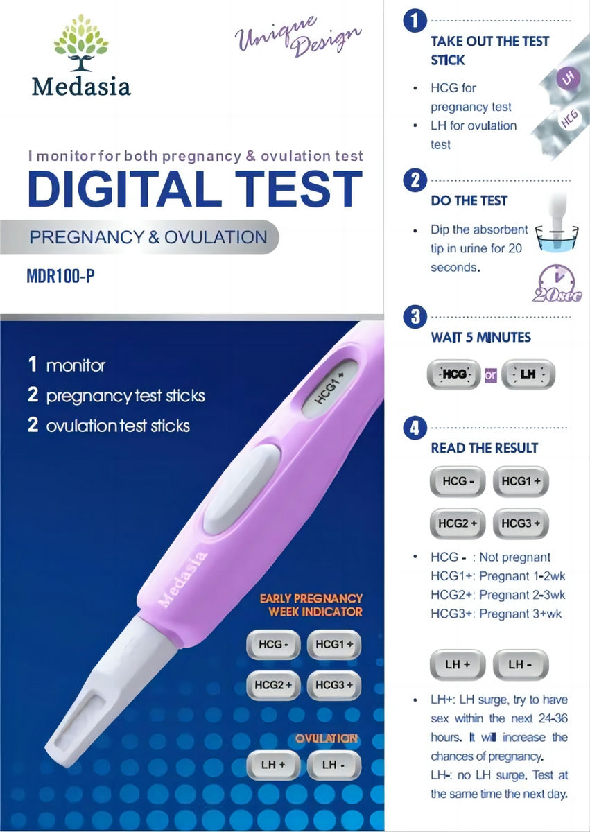 Prueba de ovulación y embarazo digital de doble función reutilizable